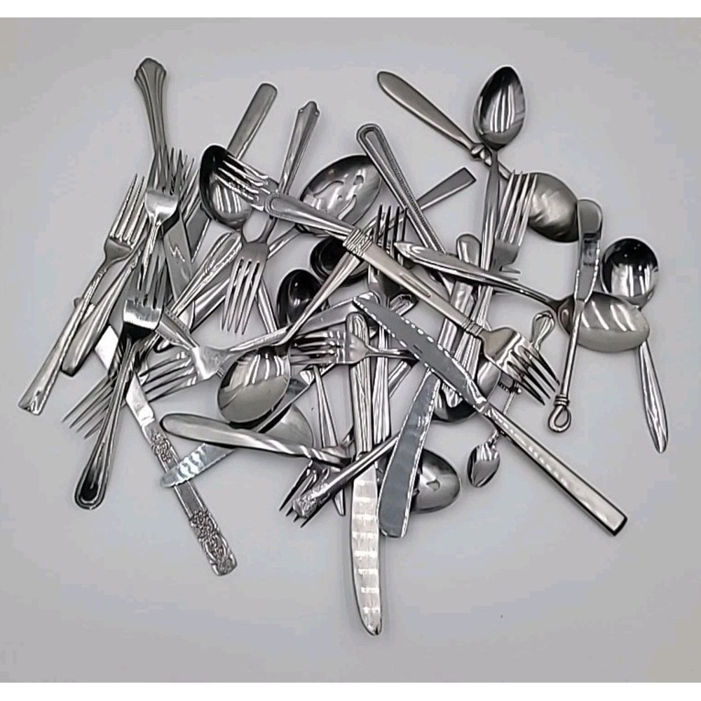 Lot of 36 Mixed Brands and Patterns of Stainless Steel Flatware Silverware